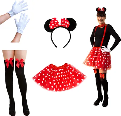 Produktbild von Oblique Unique Damen Maus Mouse Kostüm Accessoire Set - Tutu + Haarreifen mit Maus Ohren + Handschuhe + Overknee Strümpfe