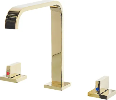 Produktbild von BELIANI Waschbeckenarmatur 3-Loch-Armatur Wasserhahn gerade Form Edelstahl glänzendes Gold Stilvoll Modern Elegant Glamourös