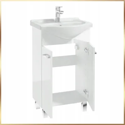 Produktbild von Stamar | Set Weiße Stehende Badezimmermöbel, 50 cm, mit Glänzender Waschbecken und Drehbatterie