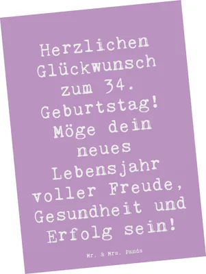 Produktbild von Mr. & Mrs. Panda Postkarte Spruch 34. Geburtstag - Lavendeltraum - Geschenk, Freude, Postkarten, Erfolg, Ideen, Grußkarte, unvergesslich, Happy Birthday, Ansichtskarten