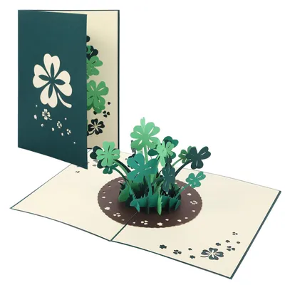 Productafbeelding van Pop-up kaart Geluksklavertje, 3D verjaardagskaart 12,8 x 17,8 cm