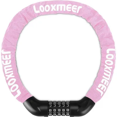 Image de Cadenas de vélo, type chaîne, 90 cm, serrure numérique à 5 chiffres, niveau de sécurité 8, couleur rose
