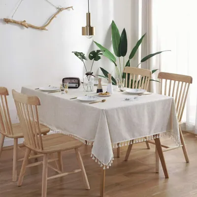 Produktbild von Rechteckige Tischdecke mit Quaste 70 x 70 cm Beige Baumwolle Leinen
