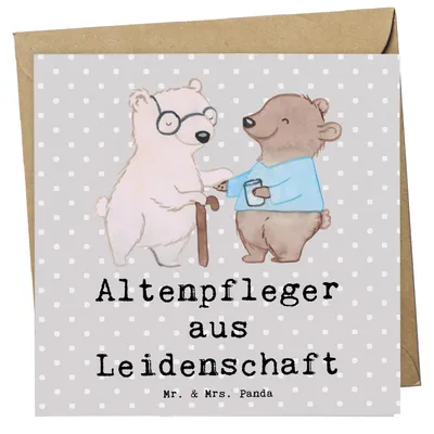 Produktbild von Mr. & Mrs. Panda Grußkarte Altenpfleger Leidenschaft - Grau Pastell - Geschenk, Beruf, Witzig, Spruch, faltkarte, doppelkarte, anlasskarte, Glückwunschkarte, Lustig