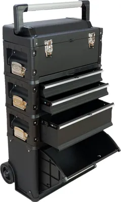 Produktbild von ASS Metall Werkzeugtrolley Werkstattwagen XXL Type: C1-B BLACK EDITION schwarz mit Schubladenverriegelung und Schloss