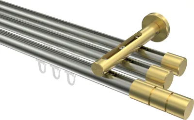 Produktbild von Interdeco Innenlaufstange / Gardinenstange mit Innenlauf Edelstahl-Optik / Messing-Optik, Typ Siteno Elanto (Rillenzylinder), 20 mm Ø 3-läufig, 220 cm