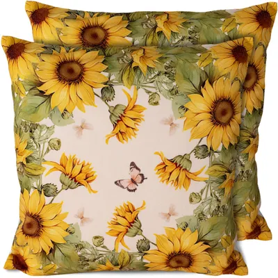 Produktbild von 2er Set Kissenhüllen 40x40 cm mit Sonnenblumen als Herbst-Deko
