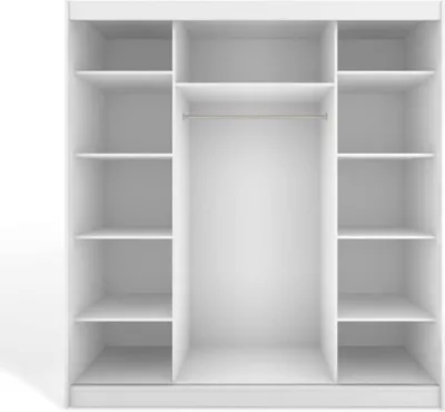 Produktbild von Easy4You D2 Weiß Schiebetüren Kleiderschrank 200x215x58 cm mit Spiegel - Schlafzimmermöbel, Aufbewahrung - Mehrzweckschrank - Farbe: Weiß