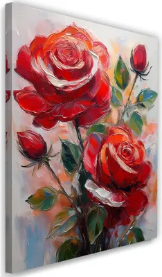 Produktbild von Leinwandbild Rot Gemalte Rosen 70x100 Feeby Rot bild für die wand bereit zum aufhängen