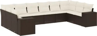 Produktbild von 10-tlg. Garten-Sofagarnitur mit Kissen Braun Poly Rattan