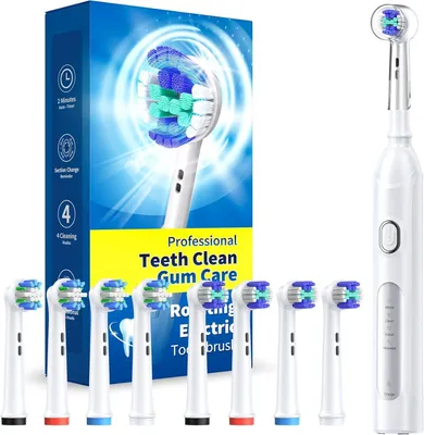 Imagen del producto de Cepillo de dientes eléctrico para adultos, con 8 cabezales (2 tipos), 4 modos de limpieza y un temporizador inteligente de 2 metros