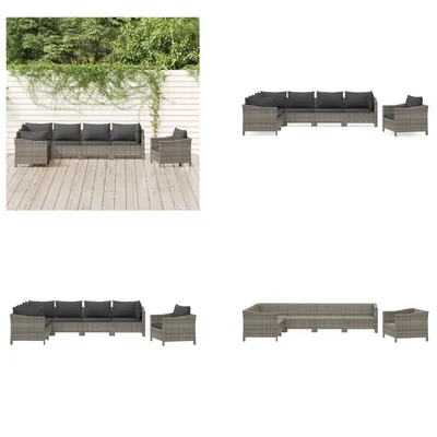 Produktbild von vidaXL 7 tlg. Garten Lounge Set mit Kissen Grau Poly Rattan - Garten Lounge Set - Garten Lounge Sets - Lounge Set - Gartenmöbel Set