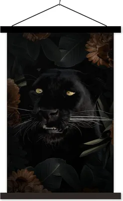 Produktbild von MuchoWow® Textilposter Panther - Tiere - Blumen 60x90 cm mit schwarzem Rahmen - Poster Wohnzimmer