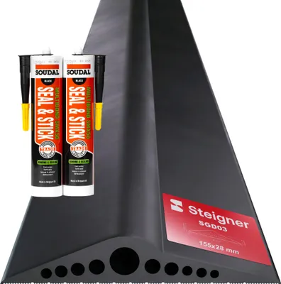 Produktbild von STEIGNER Garagentor Bodenabdichtung 3,5m aus EPDM 28mm x 155mm SGD03 - Garagentor-Schwellendichtungsset mit 2x Montagekleber, Türdichtung für alle Torarten - Zugluftstopper, Kälteschutz