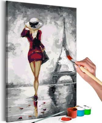 Produktbild von Malen nach Zahlen Frau & Paris 40x50 cm Malset mit Holzrahmen auf Leinwand für Erwachsene Kinder Gemälde Handgemalt Kit DIY n-A-0242-d-a