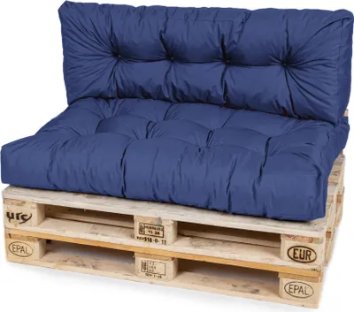 Produktbild von TexDeko Garden Palettenkissen 120x80x18cm wasserabweisend gesteppt Sitzauflage für Europaletten, UV-beständig (2-TLG Set, Blau)
