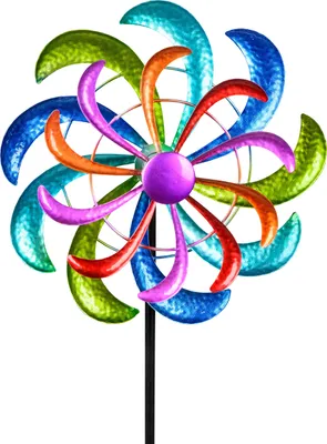 Produktbild von Farbenfrohes Windrad 124x30 cm Gartenstecker Windspiel Gartendeko Blumenstecker