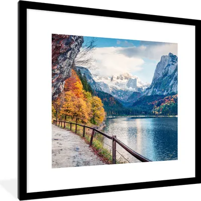 Produktbild von MuchoWow® Gerahmtes Poster Berge - See - Weg - Natur - Wasser 40x40 cm - Poster mit Schwarzem Bilderrahmen Wandposter Rahmen Foto Bilder - Poster - Plakat im Rahmen