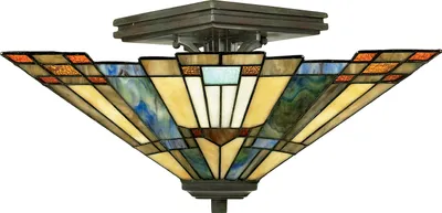 Zdjęcie produktu dla Lampa sufitowa Inglenook ciemny brąz 2xE27x60W szkło witrażowe wym:20,3x35,6x35,6cm IP20 Quoizel