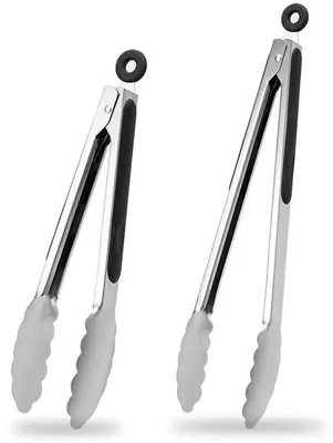 Immagine prodotto di Set di pinze in acciaio inossidabile Ibenzoa® (2 pezzi, 17,8 cm e 22,4 cm) – resistenti al calore fino a >315°C, impugnature antiscivolo, adatte per cucina, barbecue e buffet, lavabili in lavastoviglie