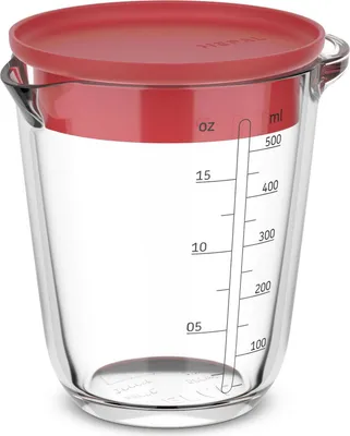 Imagen del producto de Mepal, vaso medidor de vidrio Chef it de 500 ml con tapa - color coral. Código del producto: 102310576900. Número de artículo: 8720294045922