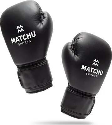 Produktbild von Matchu Sports Boxhandschuhe 14 oz aus Kunstleder – mit Klettverschluss und atmungsaktiven Einsätzen für Boxen und Kickboxen – Schwarz