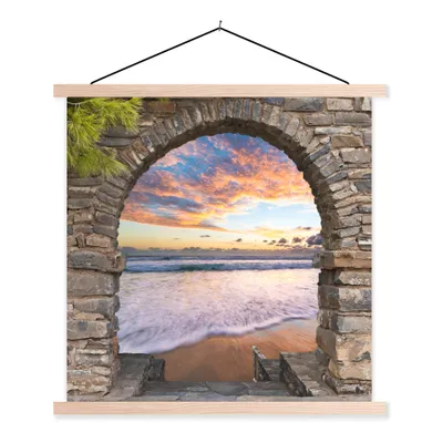 Produktbild von MuchoWow® Textilposter Abend - Meer - Strand - Aussicht 40x40 cm mit holzfarbenen Rahmen - Posterleiste