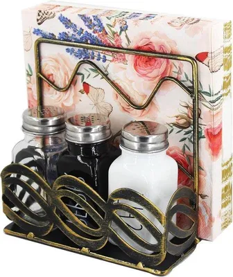 Productafbeelding van Famanu servetdispenser met zout- en peperstrooier - Moderne servetdispenser in brons
