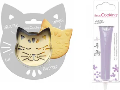 Produktbild von Relief-Kekspackung für Katzen + Fliederfarbener Schokoladenstift