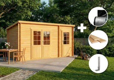 Produktbild von Alpholz Gartenhaus Set Maria Anbau 450x272cm Impräg. mit Boden & Dacheind.