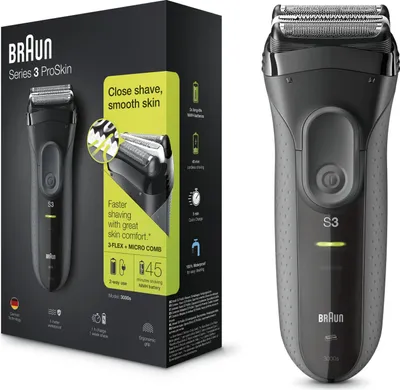 Image de Braun Series 3 3000S Rasoir pour hommes, alimentation secteur/batterie, lavable