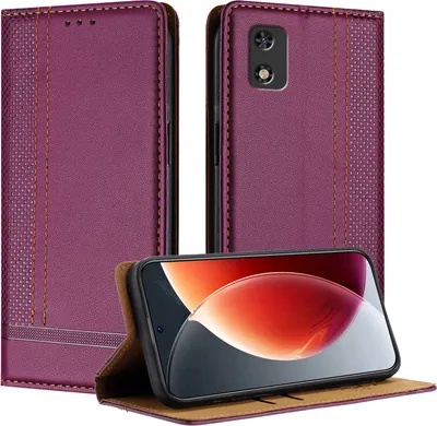 Produktbild von Handyhülle für Tecno Pop 6C Leder Flip Klappbare Schutzhülle mit Standfunktion Lila