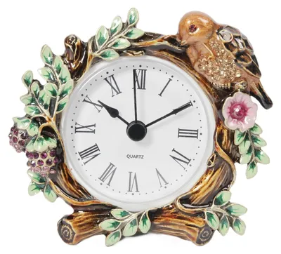 Productafbeelding van Tafelklok - Vintage - 11 cm - Metaal - Bloemenmotief
