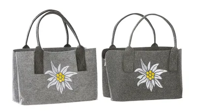 Immagine prodotto di Gilde Tasche, rechteckig, "Edelweiß", Edelweißmotiv, Filz, hellgrau, dunkelgrau, L. 24 cm, B. 40 cm, H. 26 cm 42436 4009079424362 2 Stück (2-fach sortiert)
