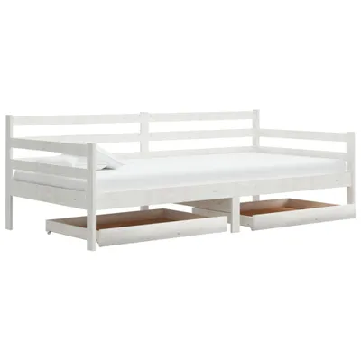 Image de vidaXL Lit de jour avec tiroirs 90x200 cm Blanc Pin massif