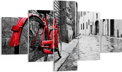 Produktbild von Bild auf Leinwand - Leinwandbild - Straße Fahrrad Kopfsteinpflaster Gebäude - 125x70cm - Wand Bild - Wanddeko - Leinwanddruck - Bilder - Kunstdruck - Leinwand bilder - Wandkunst - EA125x70-3186