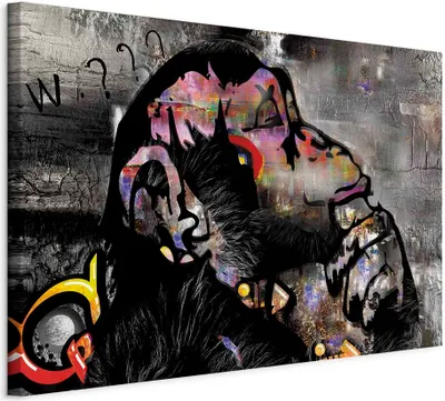 Produktbild von Italienischer Leinwand Leinwandbild - Pensive Monkey (1 Part) Wide 120x80 cm Streetart g-C-0391-b-a