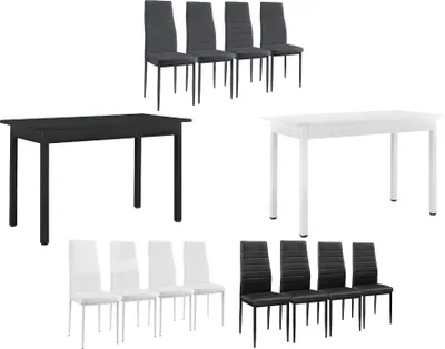 Produktbild von [en.casa]® Esstisch (schwarz) mit 4 Stühlen (dunkelgrau) 120x60cm Küchentisch Esszimmertisch