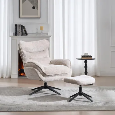 Produktbild von riess-ambiente Drehbarer Sessel CLOUD champagner beige Strukturstoff schwarz Metall