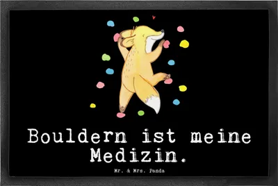 Produktbild von Mr. & Mrs. Panda fußmatte Fuchs Bouldern 40 x 60 cm - Schwarz - Geschenk, Kletterhalle, Schmutzmatte, Bodenvorleger, Boulderhalle, Fußabstreifer, Klettern, Vorleger