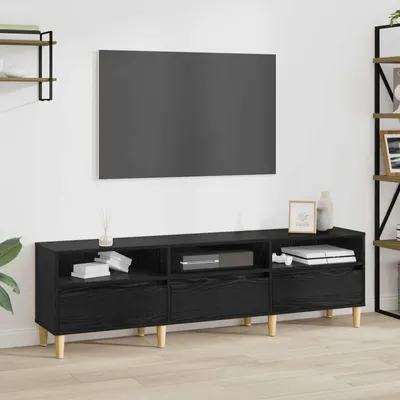 Image de Maison Exclusive - Meuble TV, dimensions 150 x 30 x 45 cm, finition noire imitation chêne, fabriqué en panneaux de particules