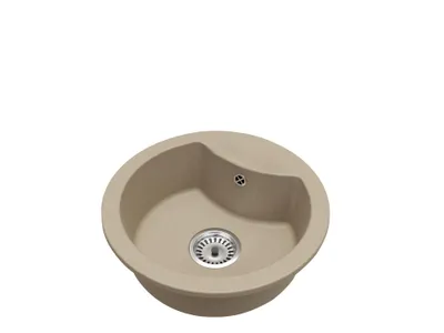 Produktbild von Granitspüle Rund Einbecken MILA – Beige – Ablaufgarnitur Chrom