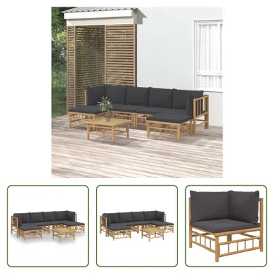 Produktbild von The Living Store 7-tlg. Garten-Lounge-Set mit Dunkelgrauen Kissen Bambus
