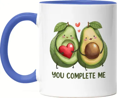 Produktbild von You Complete Me Tasse Blau Avocado Valentinstag Freundin Freund Süß Geschenkidee Paar Liebe