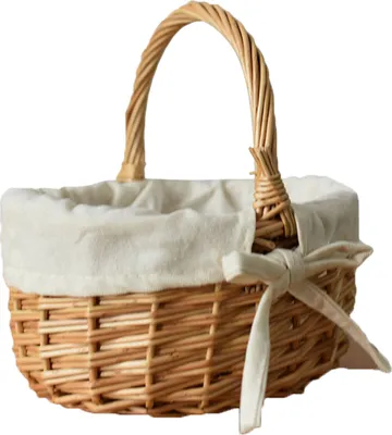Produktbild von Blumenkorb mit Griff und Stofffutter, handgewebt, hohe Tragkraft, großes Fassungsvermögen, Picknickkorb, Campingkorb, Ostergeschenk, Weidenkorb, Vorratsbehälter für Lebensmittel, Gemüse und Obst