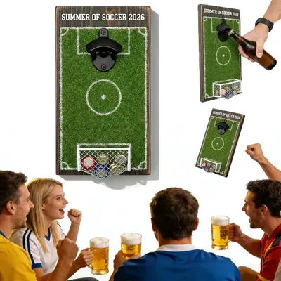 Produktbild von Fußball Flaschenöffner Wand mit Auffangbehälter, Bieröffner Männer Geschenk für Vatertag, Geburtstag & Fußball Fans, Bar Deko