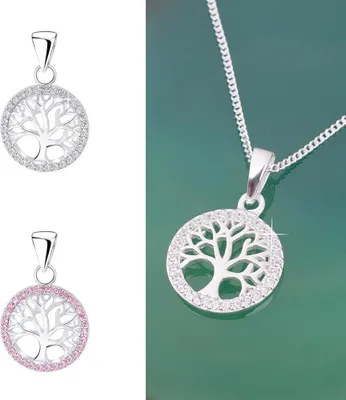 Produktbild von Lebensbaum Kette: Baum des Lebens Anhänger Halskette 925 Silber Weiß Anhänger + 45 cm Kette