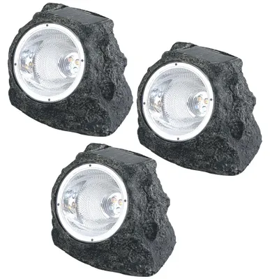 Produktbild von 3er Set LED Solarleuchte, Stein, grau, H 10,5 cm