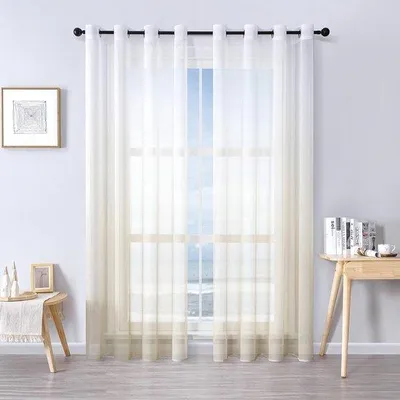 Immagine prodotto di Tende voile trasparenti con sfumature di colore, in tulle effetto lino, corte, grigie, set da 2 pezzi, per la cameretta dei bambini, il soggiorno e la camera da letto.
