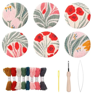 Produktbild von Punch Needle Untersetzer-Set für Anfänger, DIY-Stick-Set mit Blumen-Design, Bastelset für Erwachsene, Mehrfarbig